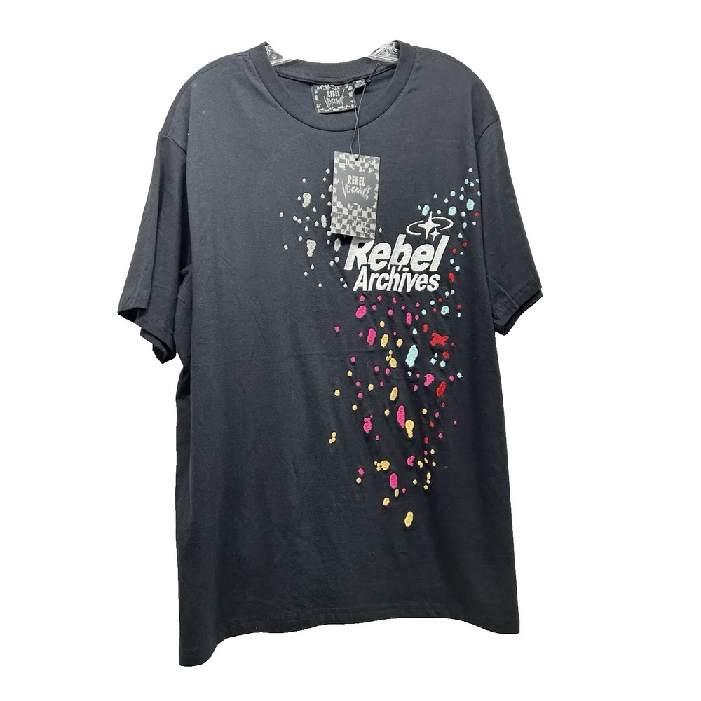 Rebel Vengeance Rebel Archives Men's 2XL Black Cotton Short Sleeve Shirt (G6)